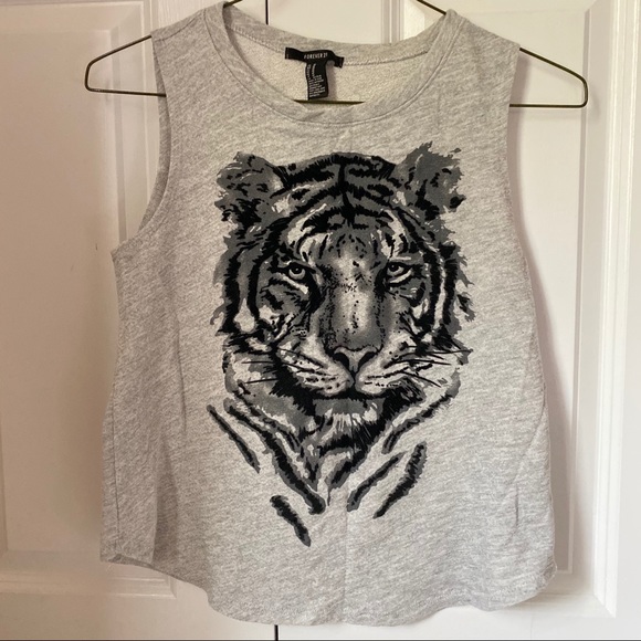 Tops - TIGER 🐯 Gray Sleeveless Sweatshirt Muscle Shirt